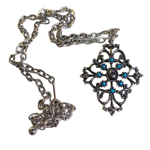 Avon Signed Mirabella Necklace Silver Tone with Faux Jade Gems *READ * - Picture 3 of 4